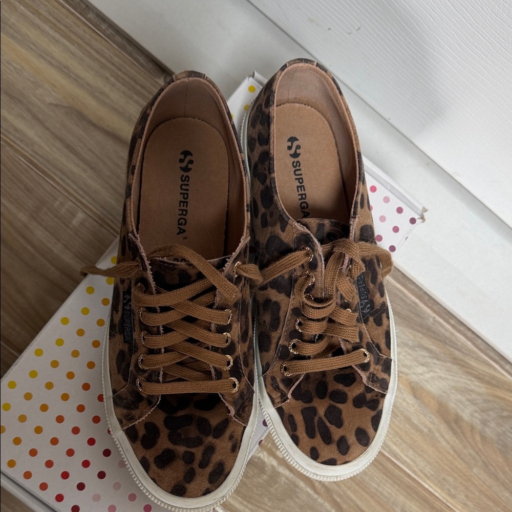 Superga Brown and Black Animal Print Sneakers - Picture 2 of 4